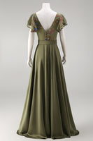 Load image into Gallery viewer, Olive Floral Ruffled V-Neck Beaded Formal Jumpsuits with Cape