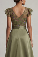Load image into Gallery viewer, Olive Floral Ruffled V-Neck Beaded Formal Jumpsuits with Cape