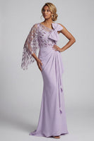 Load image into Gallery viewer, Sparkly Lilac Mermaid Ruffled Beaded Long Formal Dress with Bow