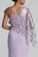 Load image into Gallery viewer, Sparkly Lilac Mermaid Ruffled Beaded Long Formal Dress with Bow