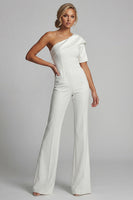 Load image into Gallery viewer, Sparkly White Beaded One Shoulder Formal Jumpsuits with Pockets
