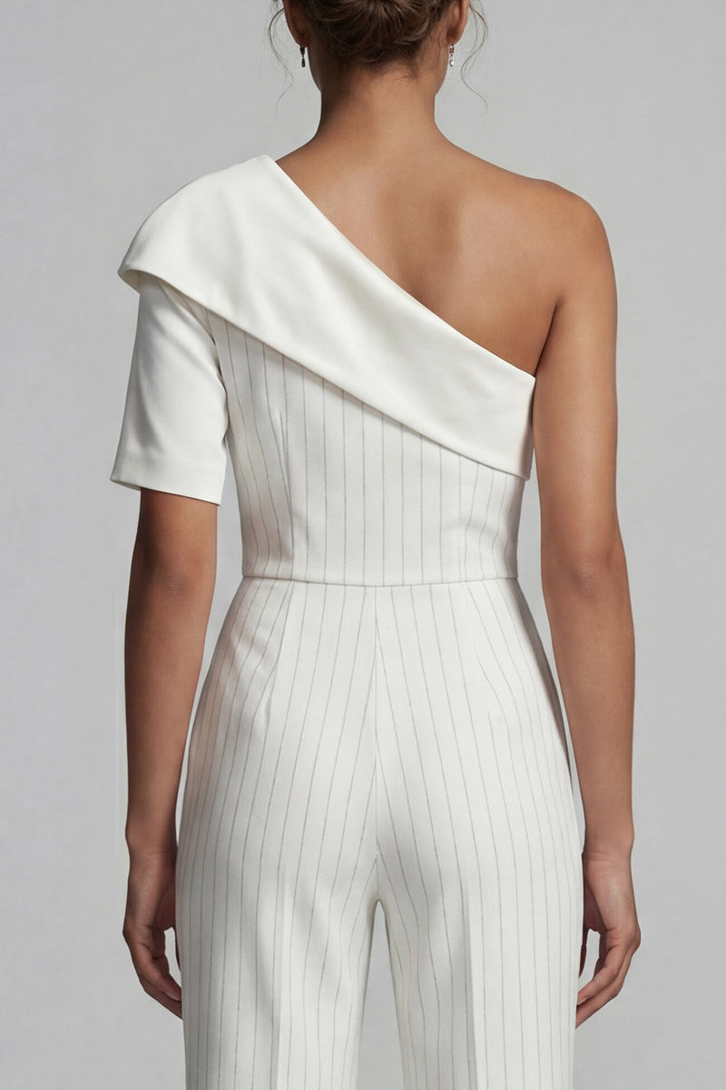 Load image into Gallery viewer, Sparkly White Beaded One Shoulder Formal Jumpsuits with Pockets