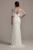 Load image into Gallery viewer, Sparkly White Beaded Illusion Boat Neck Long Mermaid Formal Dress with Pearls