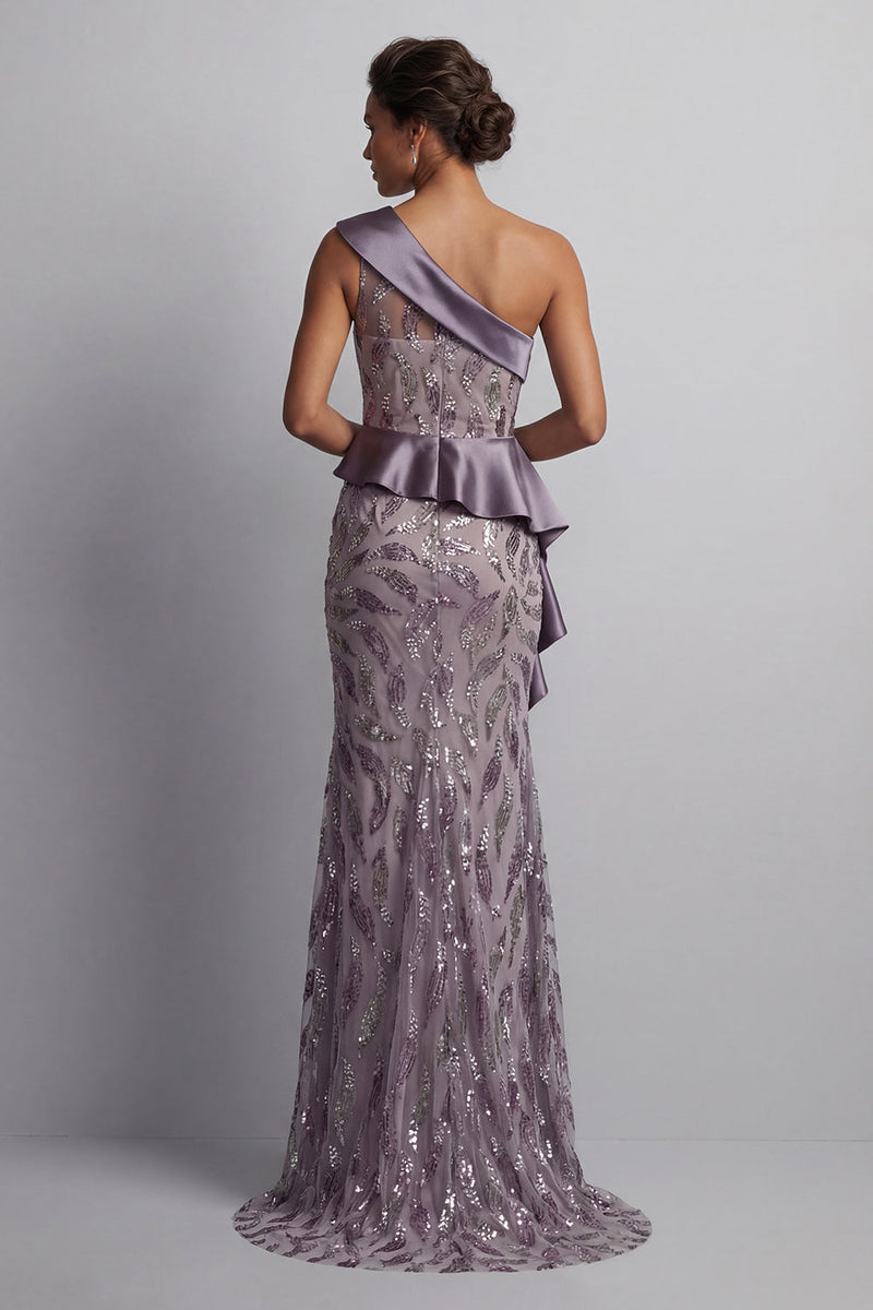 Load image into Gallery viewer, Sparkly Vintage Mauve Beaded Mermaid Long Formal Dress with Ruffles