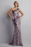 Load image into Gallery viewer, Sparkly Vintage Mauve Beaded Mermaid Long Formal Dress with Ruffles