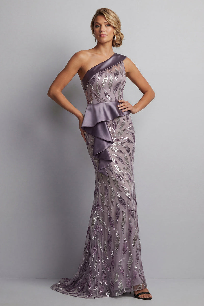 Load image into Gallery viewer, Sparkly Vintage Mauve Beaded Mermaid Long Formal Dress with Ruffles