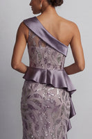 Load image into Gallery viewer, Sparkly Vintage Mauve Beaded Mermaid Long Formal Dress with Ruffles