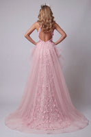 Load image into Gallery viewer, Floral Pink Ruffled Mermaid Halter Keyhole Long Formal Dress with Cape
