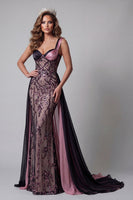 Load image into Gallery viewer, Sparkly Plum Color Block Patchwork Mermaid Beaded Long Formal Dress with Cape