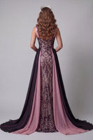 Load image into Gallery viewer, Sparkly Plum Color Block Patchwork Mermaid Beaded Long Formal Dress with Cape