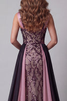 Load image into Gallery viewer, Sparkly Plum Color Block Patchwork Mermaid Beaded Long Formal Dress with Cape