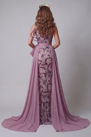 Load image into Gallery viewer, Sparkly Vintage Mauve Mermaid Floral Beaded Long Formal Dress with Cape