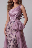 Load image into Gallery viewer, Sparkly Vintage Mauve Mermaid Floral Beaded Long Formal Dress with Cape