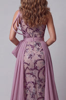 Load image into Gallery viewer, Sparkly Vintage Mauve Mermaid Floral Beaded Long Formal Dress with Cape