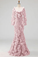 Load image into Gallery viewer, Sparkly Blush Mermaid Long Sleeves Long Beaded Floral Formal Dress
