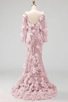 Load image into Gallery viewer, Sparkly Blush Mermaid Long Sleeves Long Beaded Floral Formal Dress