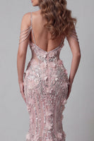 Load image into Gallery viewer, Sparkly Blush Cold Shoulder Mermaid Long Beaded Floral Formal Dress