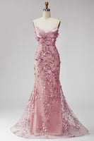 Load image into Gallery viewer, Sparkly Blush Corset Mermaid Beaded Long Floral Formal Dress