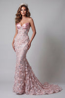 Load image into Gallery viewer, Sparkly Blush Corset Mermaid Beaded Long Floral Formal Dress
