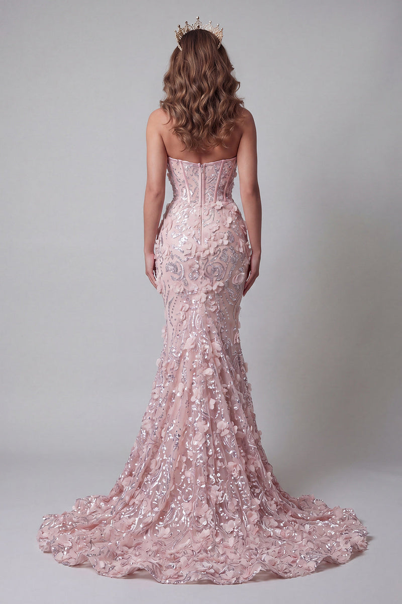 Load image into Gallery viewer, Sparkly Blush Corset Mermaid Beaded Long Floral Formal Dress