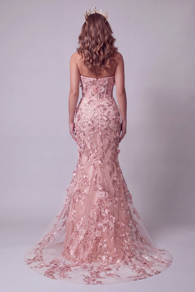 Load image into Gallery viewer, Sparkly Blush Corset Mermaid Beaded Long Floral Formal Dress