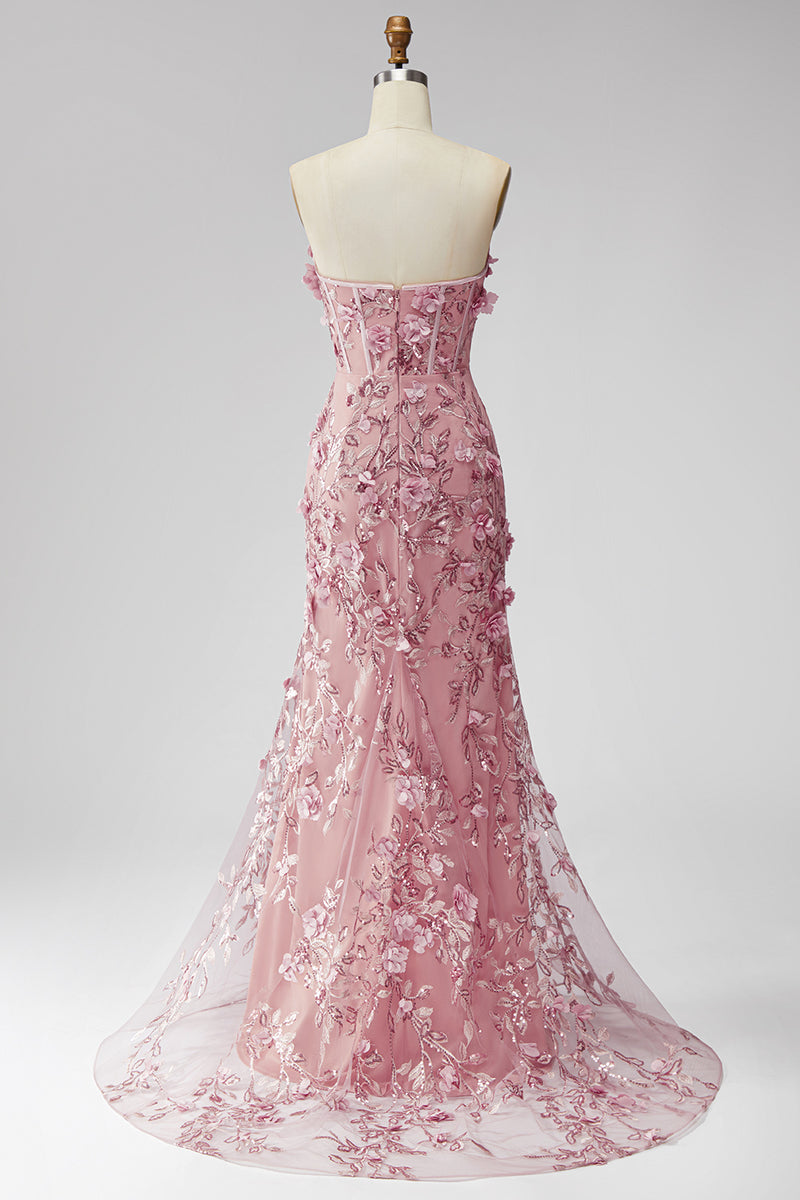 Load image into Gallery viewer, Sparkly Blush Corset Mermaid Beaded Long Floral Formal Dress
