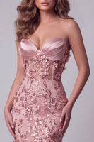 Load image into Gallery viewer, Sparkly Blush Corset Mermaid Beaded Long Floral Formal Dress