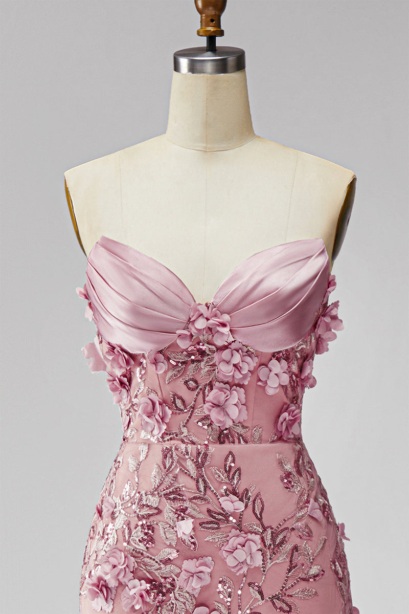 Load image into Gallery viewer, Sparkly Blush Corset Mermaid Beaded Long Floral Formal Dress