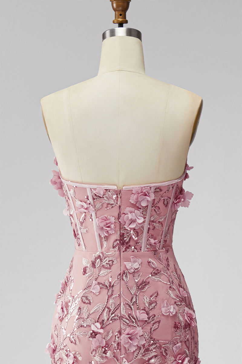 Load image into Gallery viewer, Sparkly Blush Corset Mermaid Beaded Long Floral Formal Dress