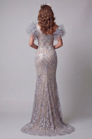 Load image into Gallery viewer, Sparkly Silver Mermaid One Shoulder Long Beaded Formal Dress with 3D Flowers