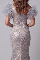 Load image into Gallery viewer, Sparkly Silver Mermaid One Shoulder Long Beaded Formal Dress with 3D Flowers