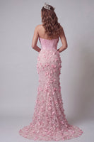 Load image into Gallery viewer, Pink Mermaid Ruffled Corset Floral Beaded Long Formal Dress