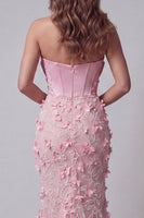 Load image into Gallery viewer, Pink Mermaid Ruffled Corset Floral Beaded Long Formal Dress
