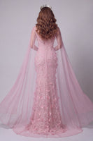 Load image into Gallery viewer, Pink Mermaid Boat Neck Floral Long Beaded Formal Dress