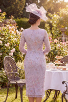 Load image into Gallery viewer, Sparkly Lilac Bodycon Beaded Floral Midi Mother of the Bride Dress with Cape