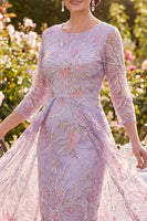 Load image into Gallery viewer, Sparkly Lilac Bodycon Beaded Floral Midi Mother of the Bride Dress with Cape
