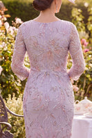 Load image into Gallery viewer, Sparkly Lilac Bodycon Beaded Floral Midi Mother of the Bride Dress with Cape