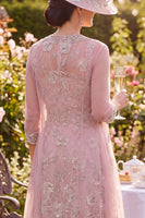 Load image into Gallery viewer, Sparkly Blush A Line Round Neck Midi Beaded Floral Mother of the Bride Dress