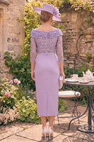 Load image into Gallery viewer, Sparkly Grey Purple Beaded Ruched 3/4 Sleeves Sheathn Long Mother of the Bride Dress