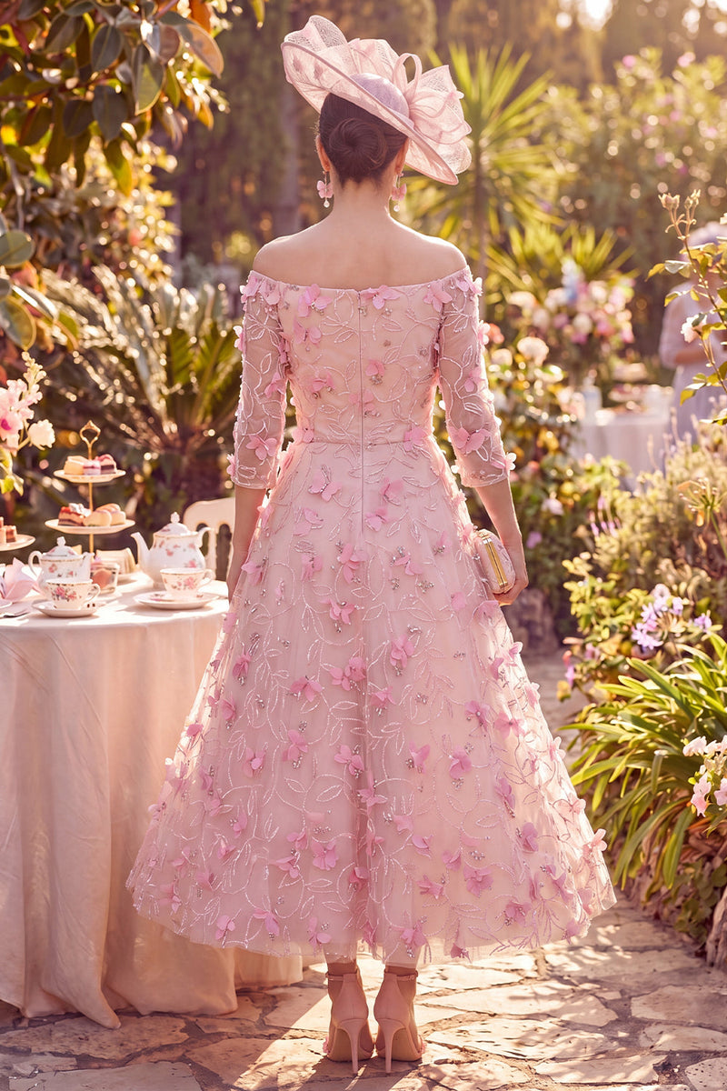 Load image into Gallery viewer, Pink Beaded A Line Off the Shoulder Long Floral Mother of the Bride Dress