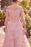 Load image into Gallery viewer, Pink Beaded A Line Off the Shoulder Long Floral Mother of the Bride Dress