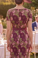 Load image into Gallery viewer, Burgundy Floral Square Neck Mermaid Maxi Mother of the Bride Dress with Belt