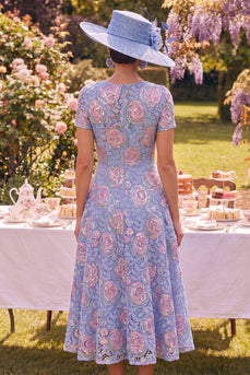 Sparkly Blue A Line Boat Neck Beaded Maxi Floral Mother of the Bride Dress