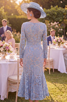 Load image into Gallery viewer, Grey Blue Mermaid Square Neck Floral Maxi Mother of the Bride Dress with Belt