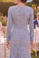 Load image into Gallery viewer, Grey Blue Mermaid Square Neck Floral Maxi Mother of the Bride Dress with Belt