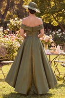 Load image into Gallery viewer, Glitter Olive A Line Ruched Off the Shoulder Long Mother of the Bride Dress