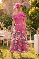 Load image into Gallery viewer, Fuchsia Floral One Shoulder A Line Maxi Mother of the Bride Dress with Bow
