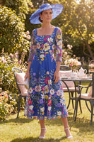 Load image into Gallery viewer, Royal Blue Floral Square Neck A Line Maxi Mother of the Bride Dress