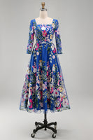 Load image into Gallery viewer, Royal Blue Floral Square Neck A Line Maxi Mother of the Bride Dress
