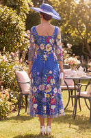 Load image into Gallery viewer, Royal Blue Floral Square Neck A Line Maxi Mother of the Bride Dress